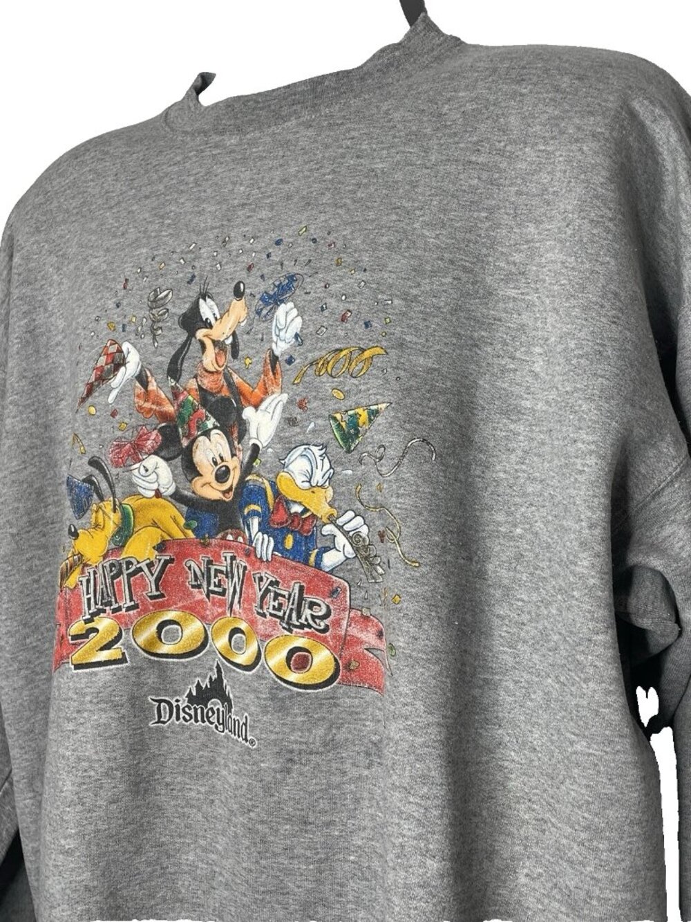 Vintage Y2K Disneyland Crew Neck Sweatshirt Size L/XL Heather Gray New Year 2000 - Picture 7 of 9